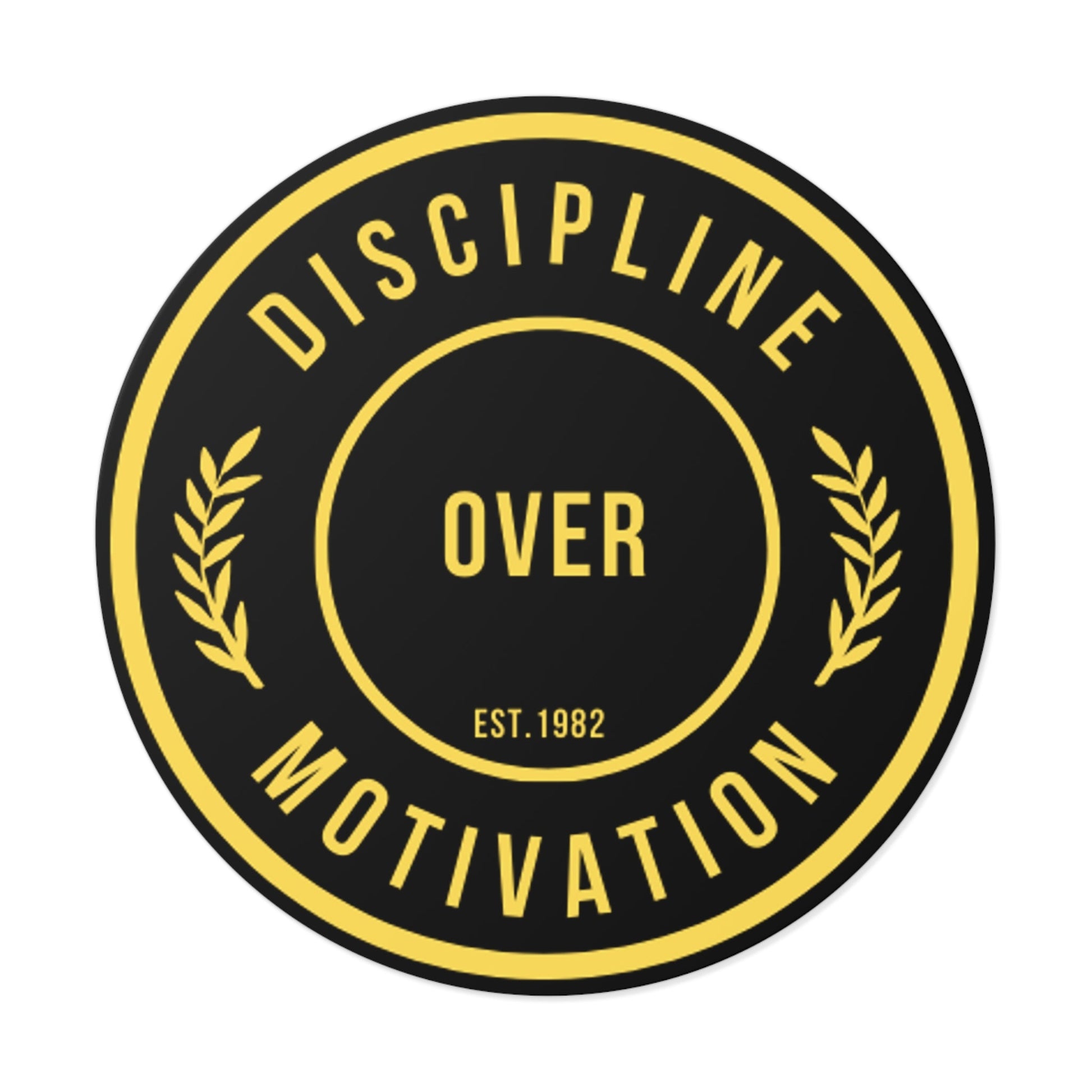 Discipline Over Motivation Logo, Indoor\Outdoor Sticker Black and Yellow - Discipline Over Motivation 247