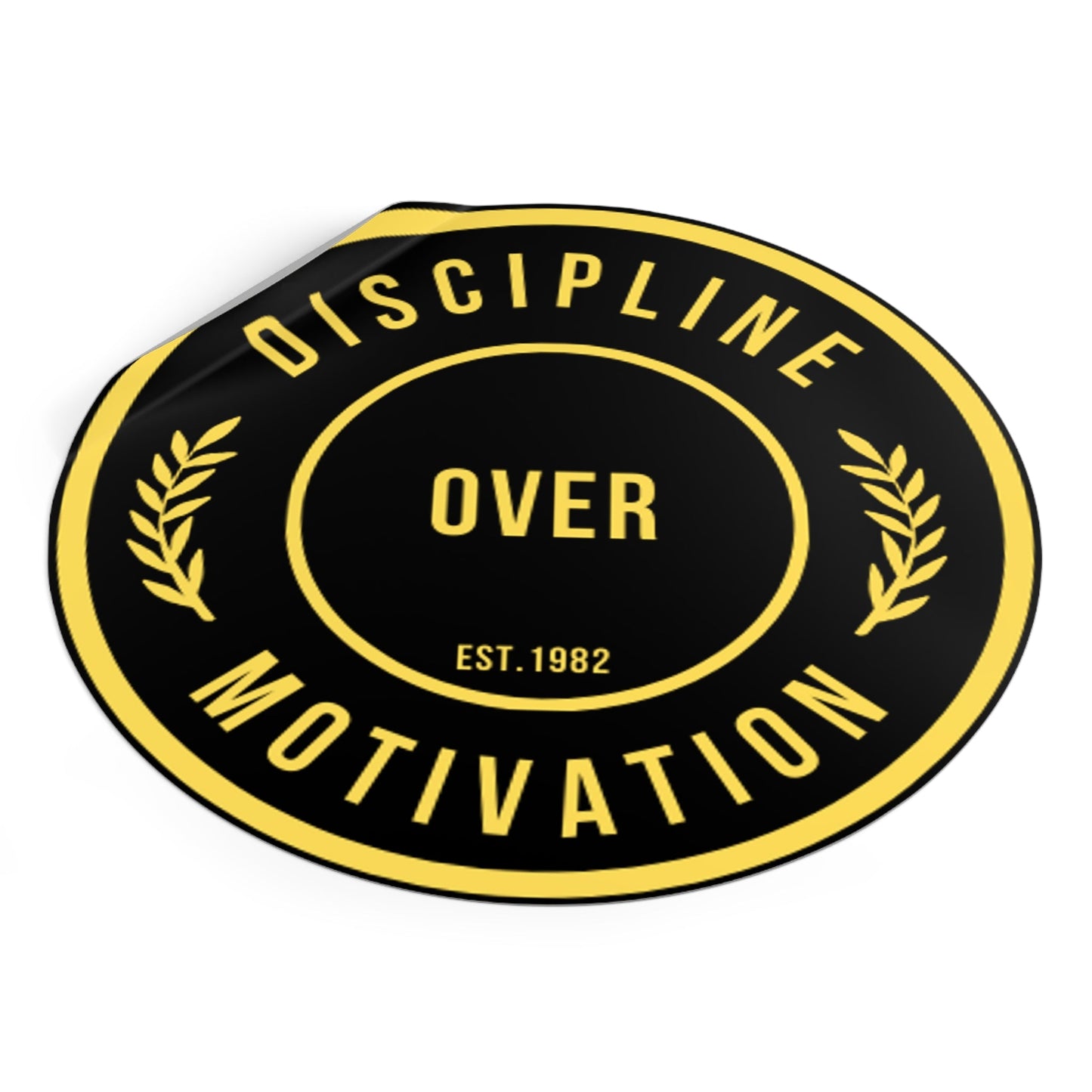 Discipline Over Motivation Logo, Indoor\Outdoor Sticker Black and Yellow - Discipline Over Motivation 247