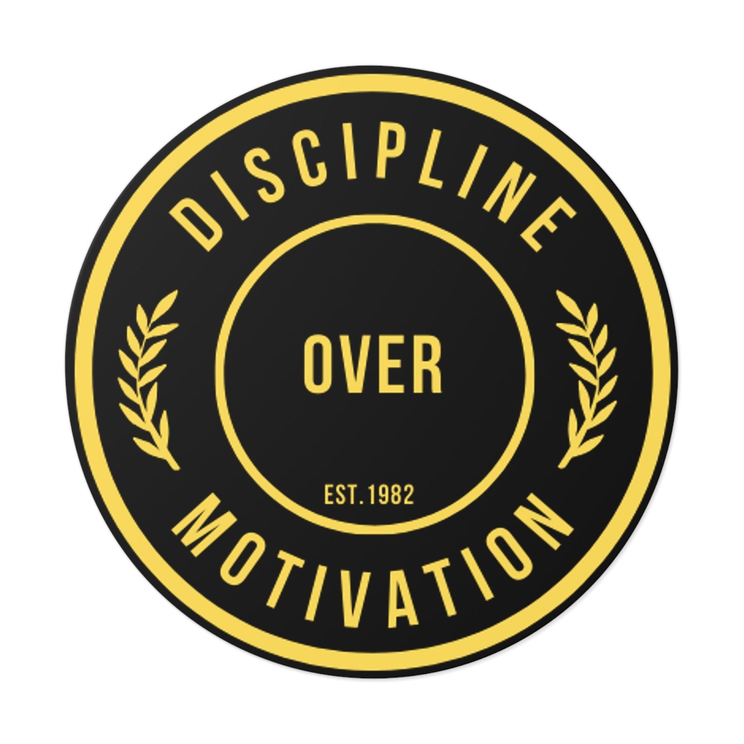 Discipline Over Motivation Logo, Indoor\Outdoor Sticker Black and Yellow - Discipline Over Motivation 247