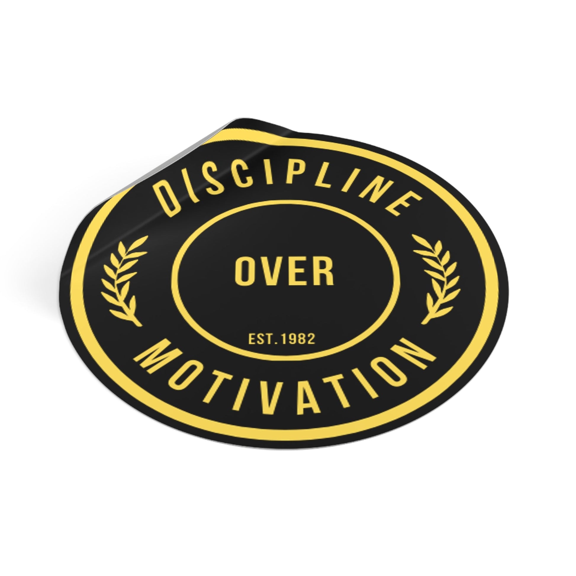 Discipline Over Motivation Logo, Indoor\Outdoor Sticker Black and Yellow - Discipline Over Motivation 247