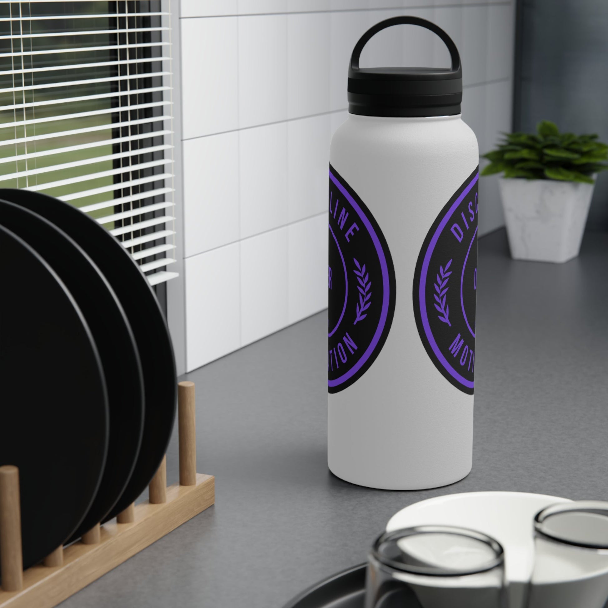 Discipline Over Motivation Purple and Black Stainless Steel Water Bottle, Handle Lid - Discipline Over Motivation 247