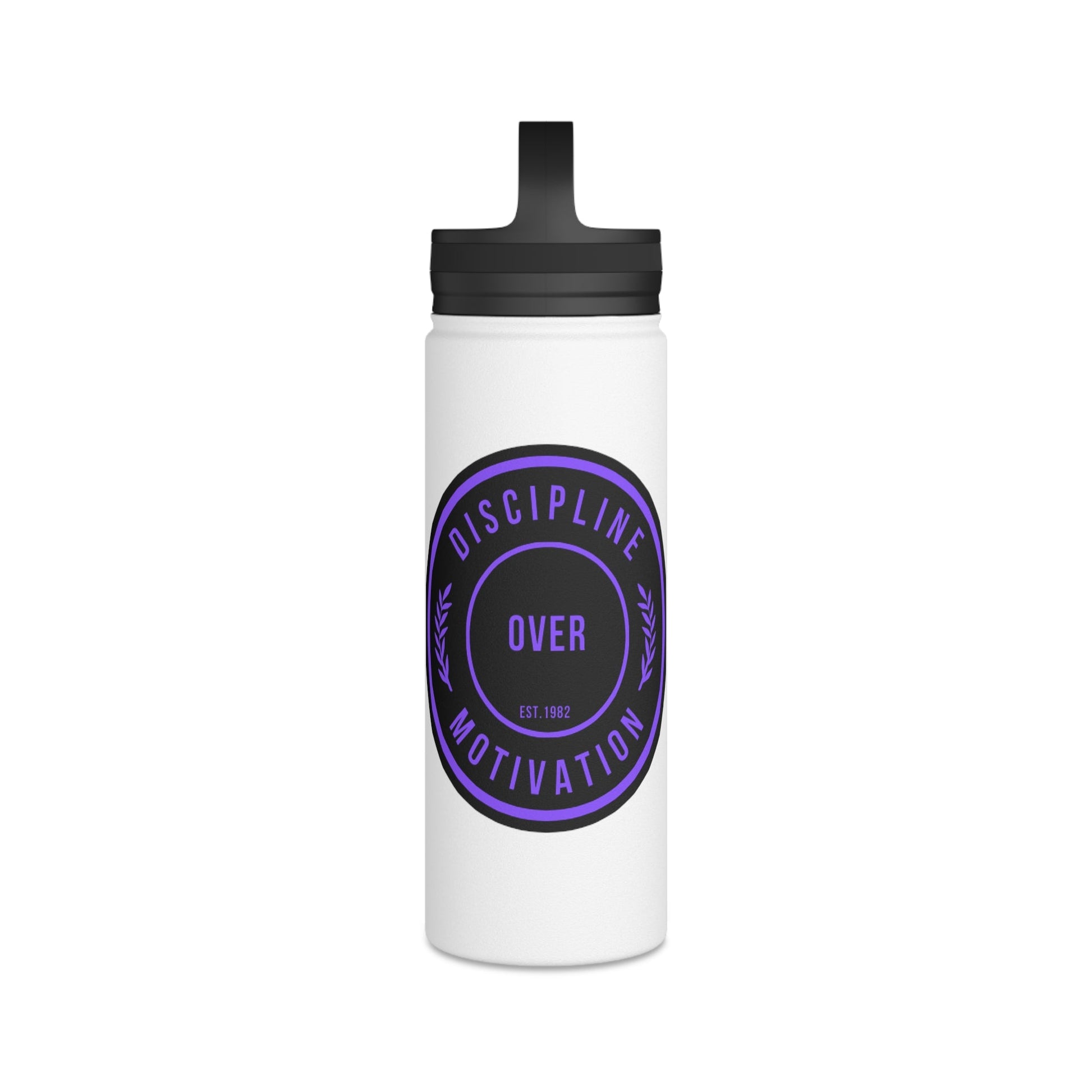 Discipline Over Motivation Purple and Black Stainless Steel Water Bottle, Handle Lid - Discipline Over Motivation 247