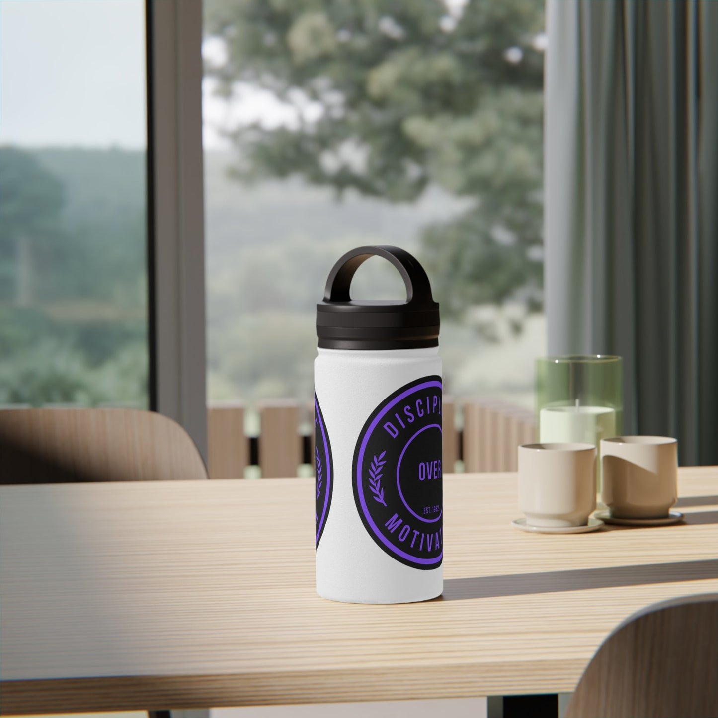 Discipline Over Motivation Purple and Black Stainless Steel Water Bottle, Handle Lid - Discipline Over Motivation 247