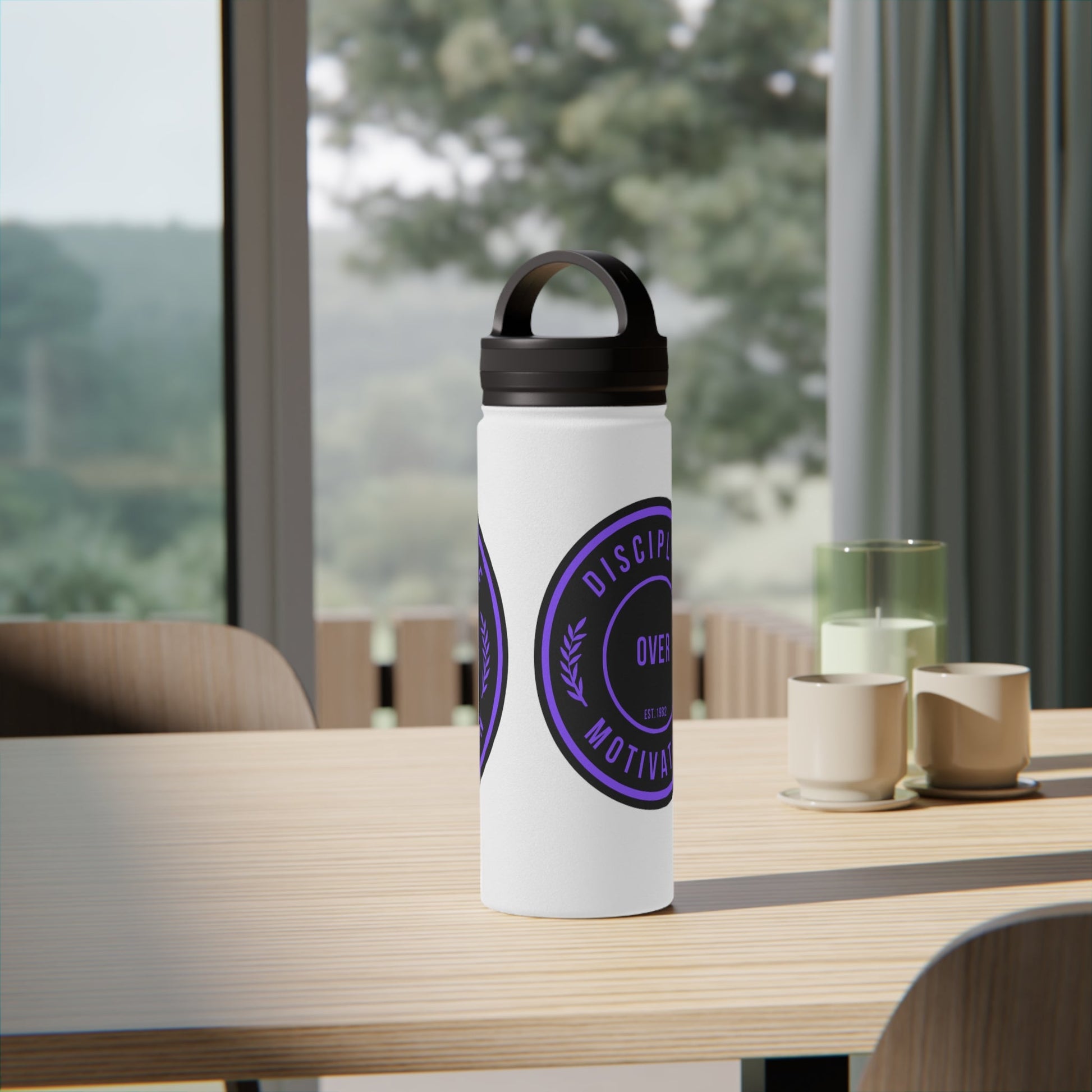 Discipline Over Motivation Purple and Black Stainless Steel Water Bottle, Handle Lid - Discipline Over Motivation 247