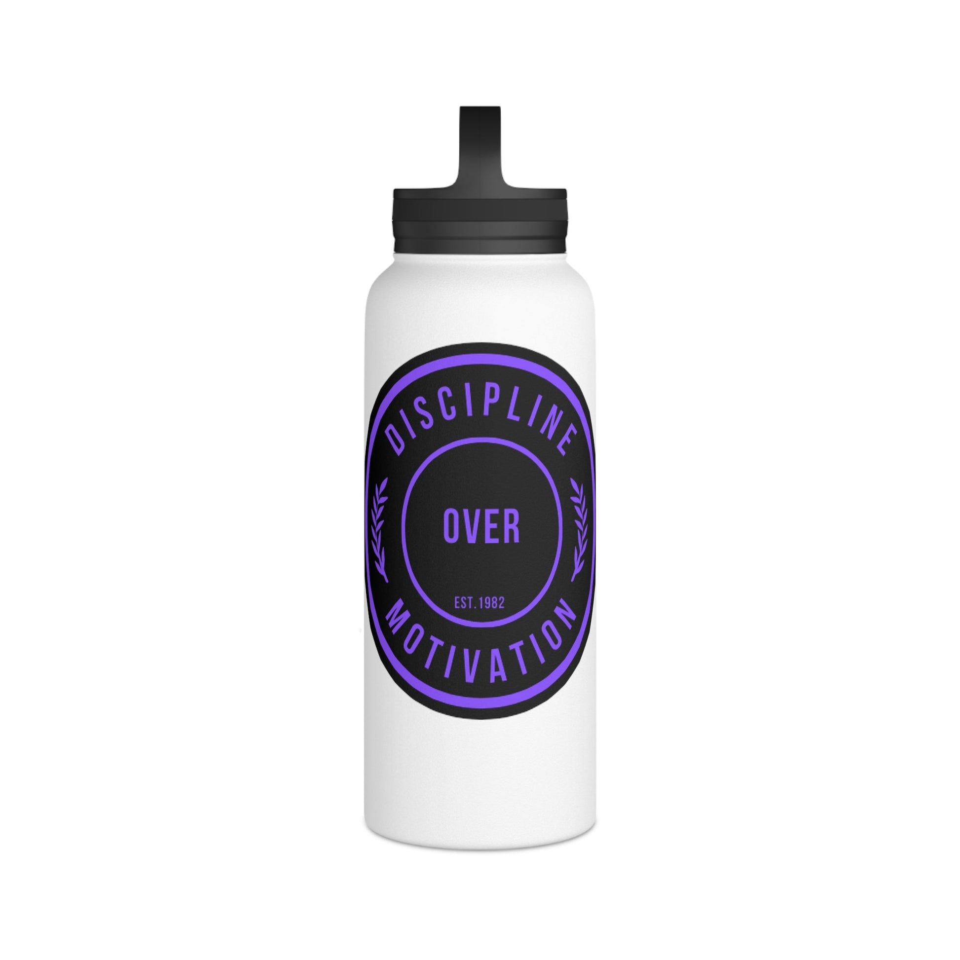 Discipline Over Motivation Purple and Black Stainless Steel Water Bottle, Handle Lid - Discipline Over Motivation 247