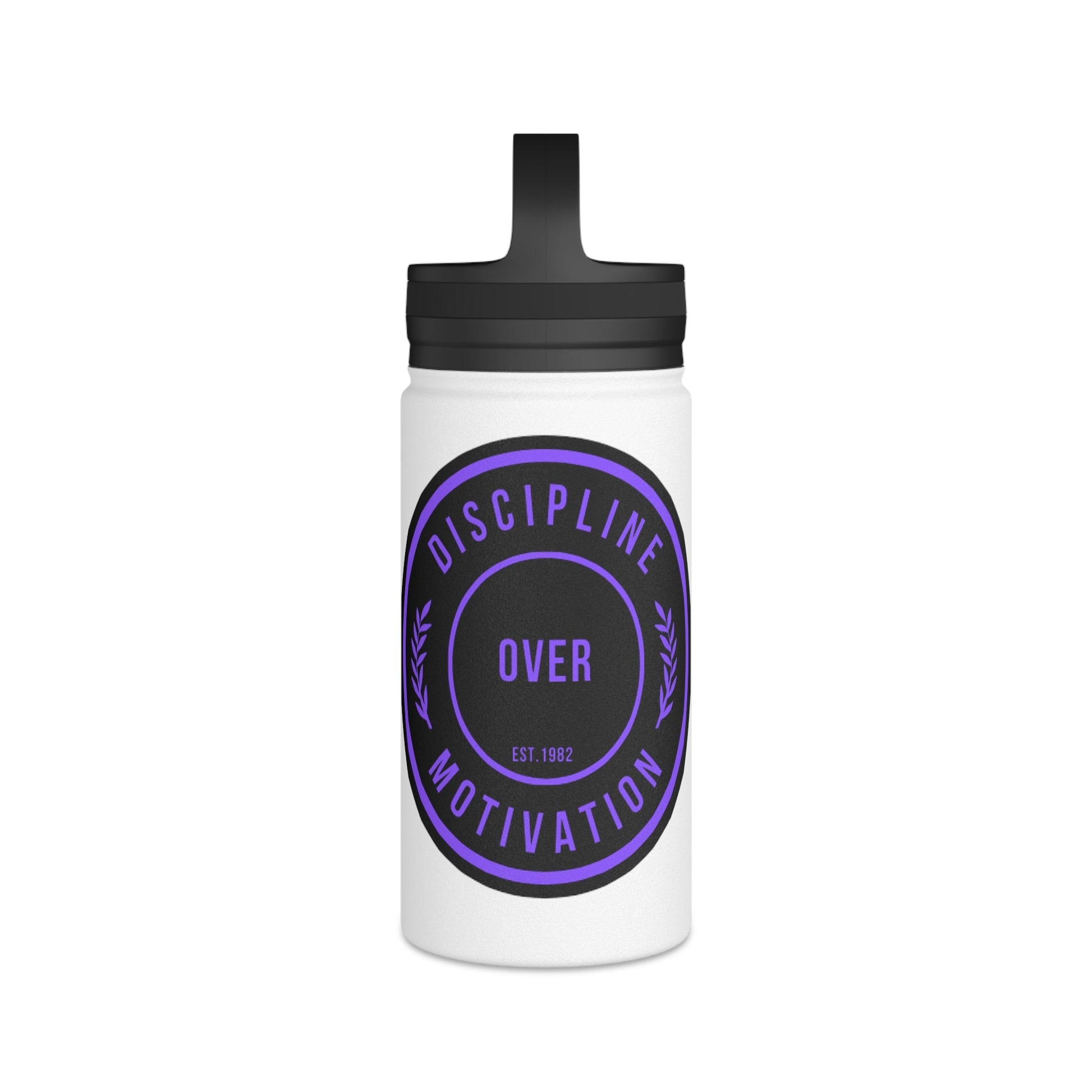 Discipline Over Motivation Purple and Black Stainless Steel Water Bottle, Handle Lid - Discipline Over Motivation 247