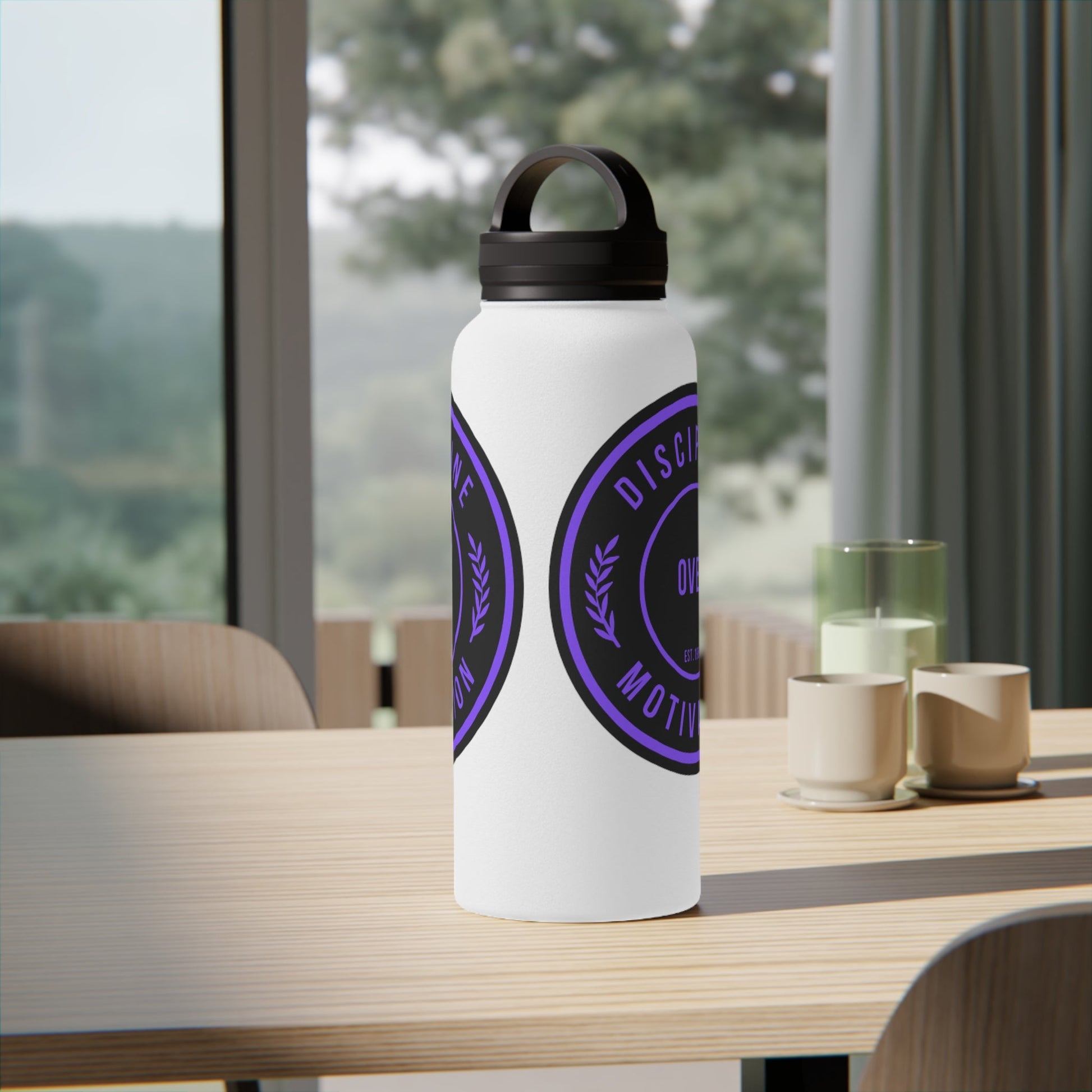 Discipline Over Motivation Purple and Black Stainless Steel Water Bottle, Handle Lid - Discipline Over Motivation 247