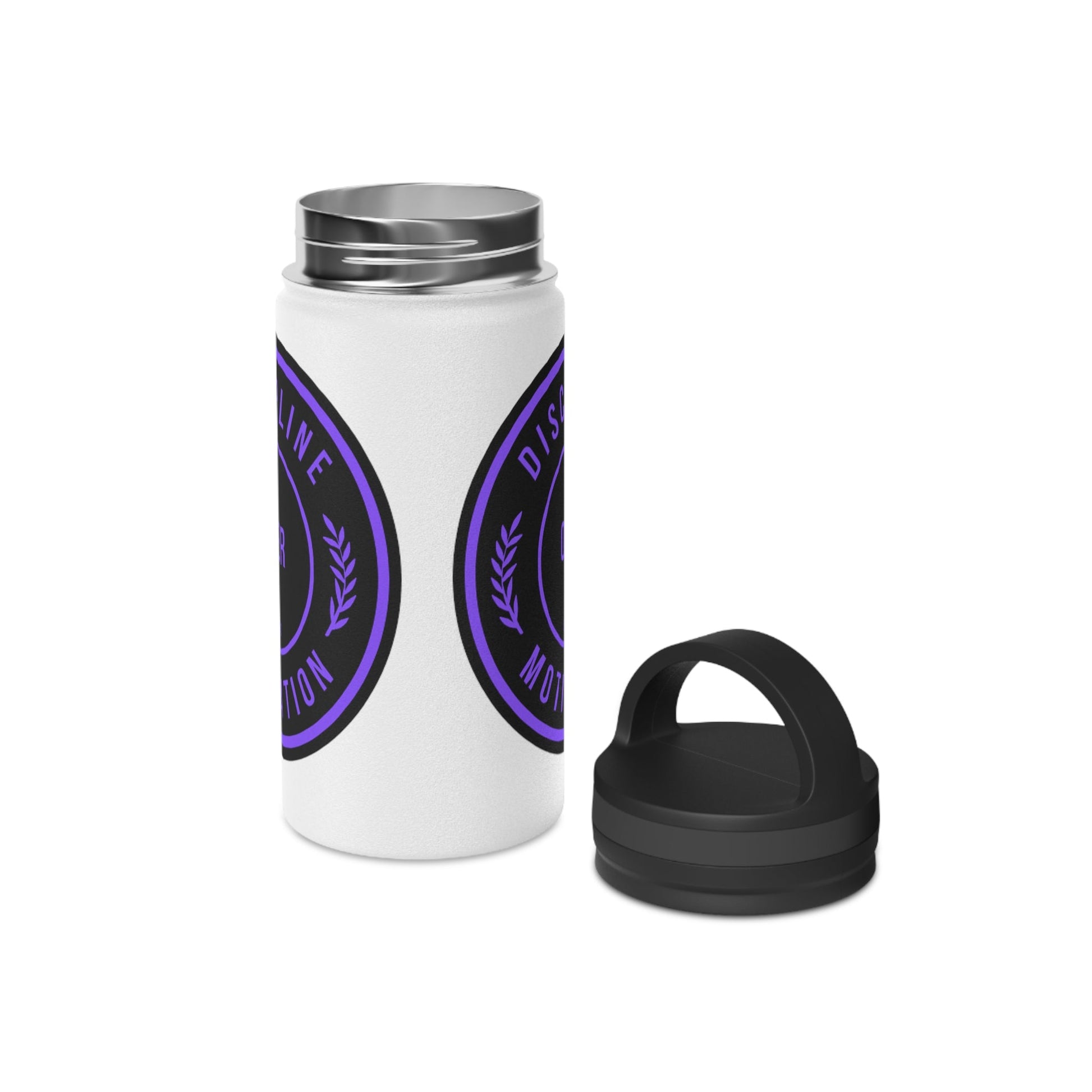 Discipline Over Motivation Purple and Black Stainless Steel Water Bottle, Handle Lid - Discipline Over Motivation 247