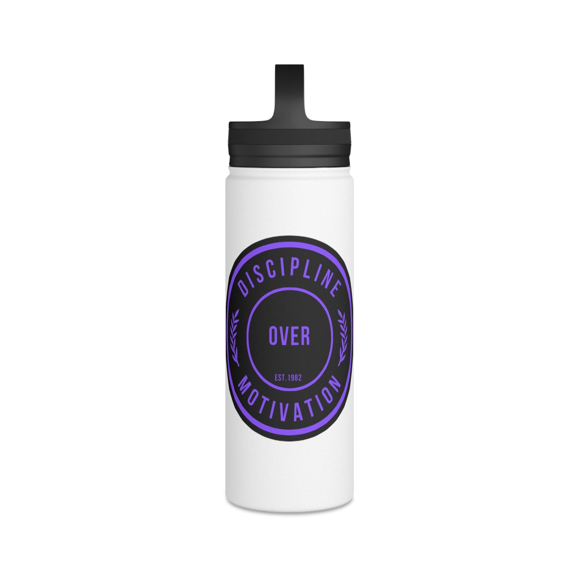 Discipline Over Motivation Purple and Black Stainless Steel Water Bottle, Handle Lid - Discipline Over Motivation 247