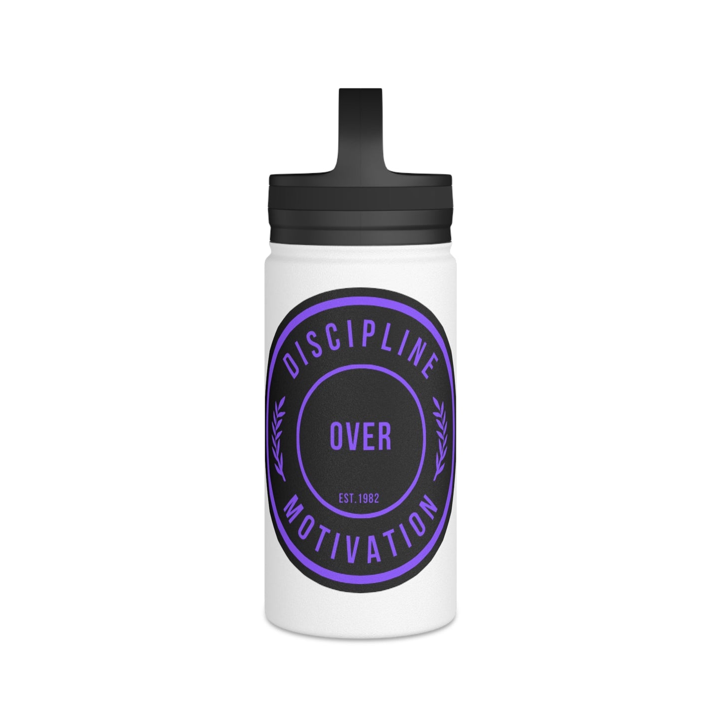 Discipline Over Motivation Purple and Black Stainless Steel Water Bottle, Handle Lid - Discipline Over Motivation 247