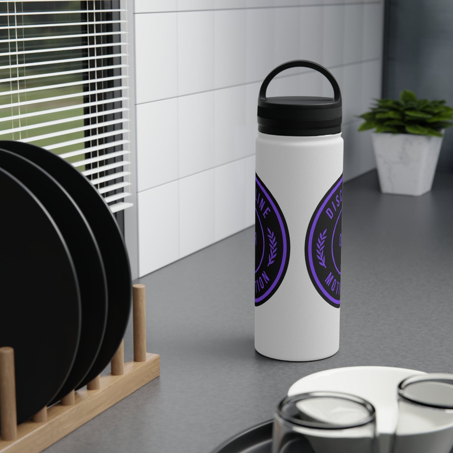 Discipline Over Motivation Purple and Black Stainless Steel Water Bottle, Handle Lid - Discipline Over Motivation 247