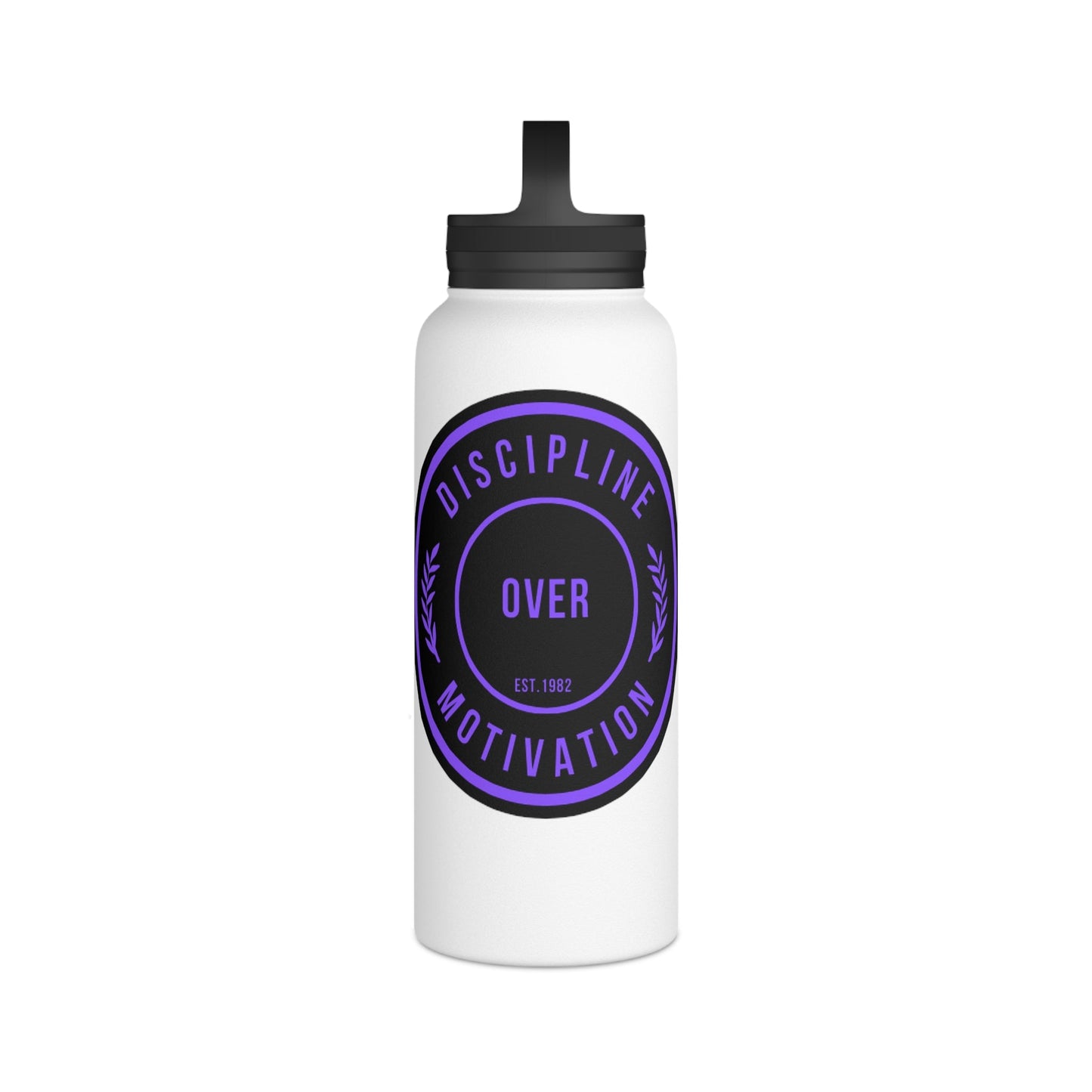 Discipline Over Motivation Purple and Black Stainless Steel Water Bottle, Handle Lid - Discipline Over Motivation 247