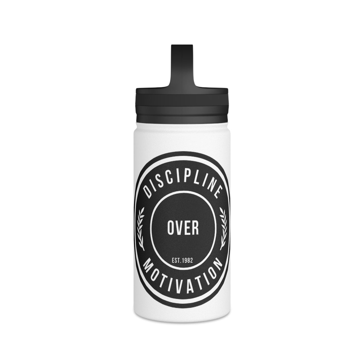 Discipline Over Motivation Stainless Steel Water Bottle Black and White, Handle Lid - Discipline Over Motivation 247