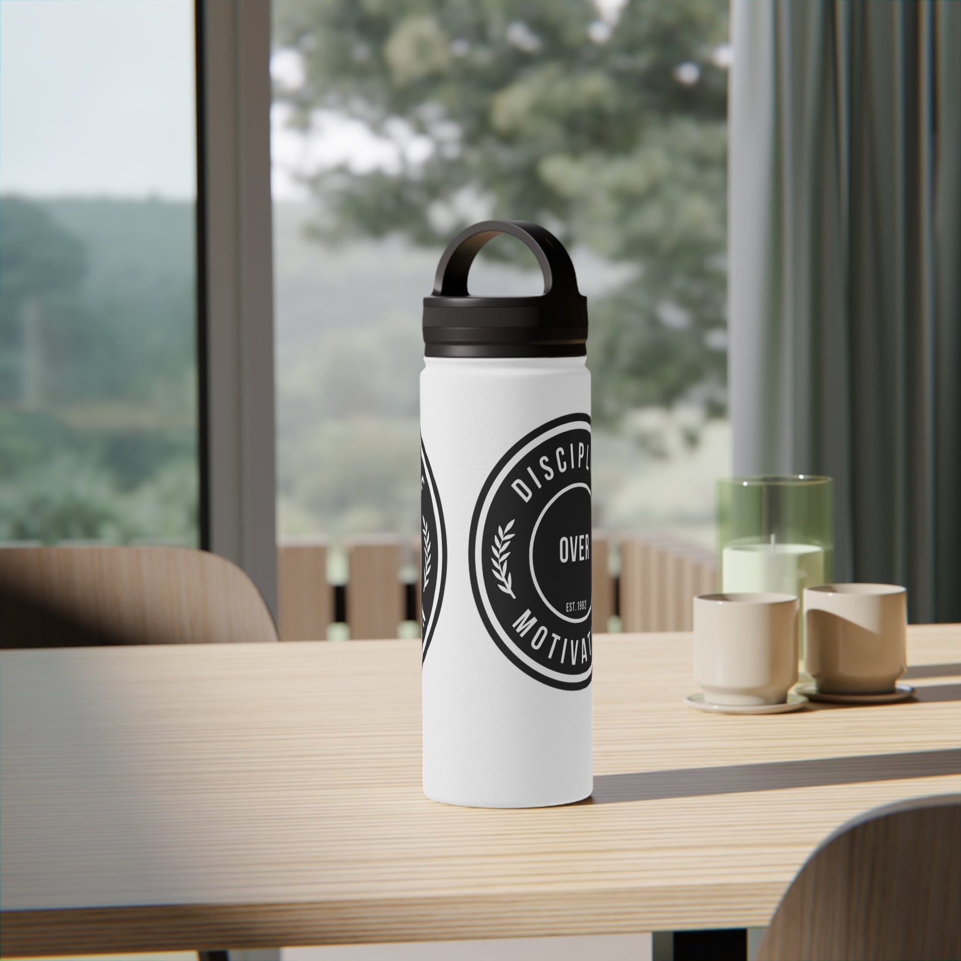 Discipline Over Motivation Stainless Steel Water Bottle Black and White, Handle Lid - Discipline Over Motivation 247