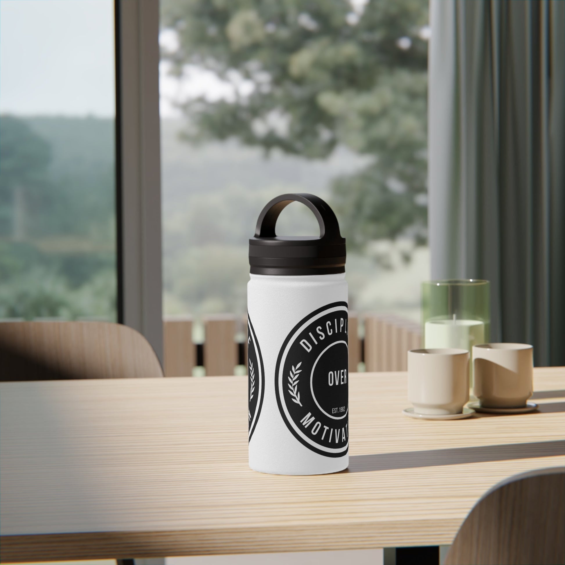 Discipline Over Motivation Stainless Steel Water Bottle Black and White, Handle Lid - Discipline Over Motivation 247