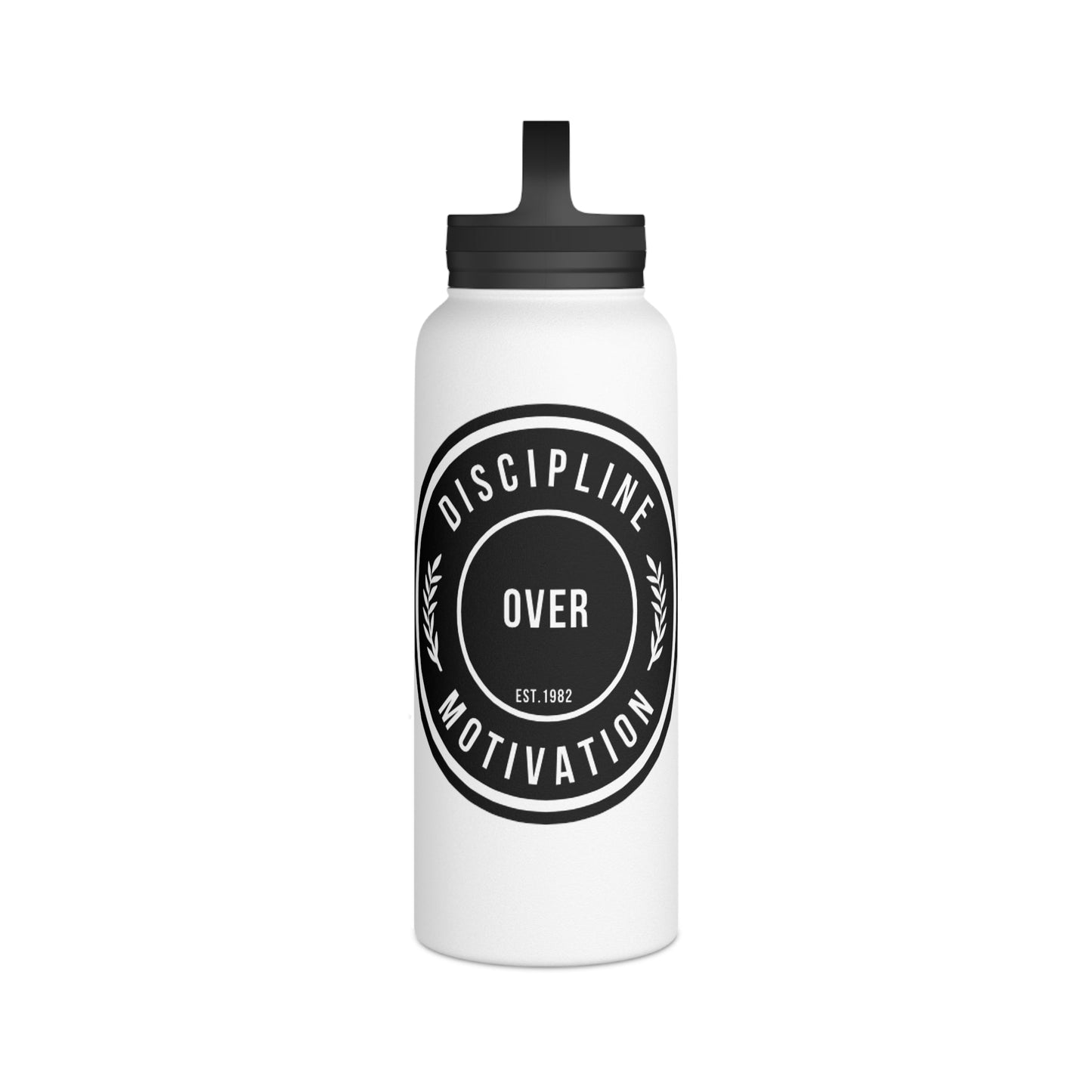 Discipline Over Motivation Stainless Steel Water Bottle Black and White, Handle Lid - Discipline Over Motivation 247