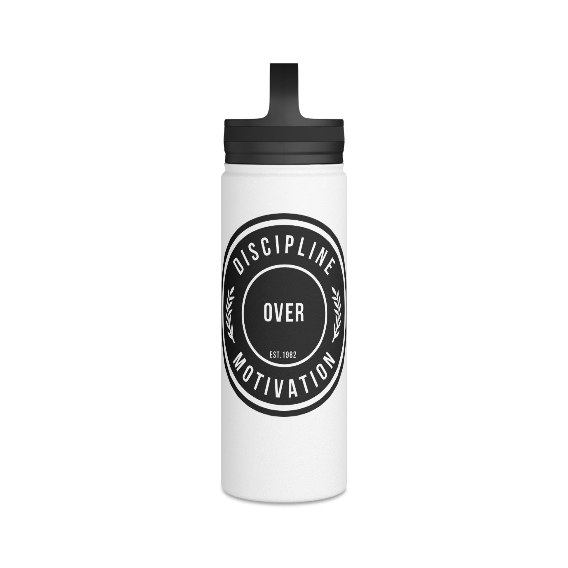 Discipline Over Motivation Stainless Steel Water Bottle Black and White, Handle Lid - Discipline Over Motivation 247