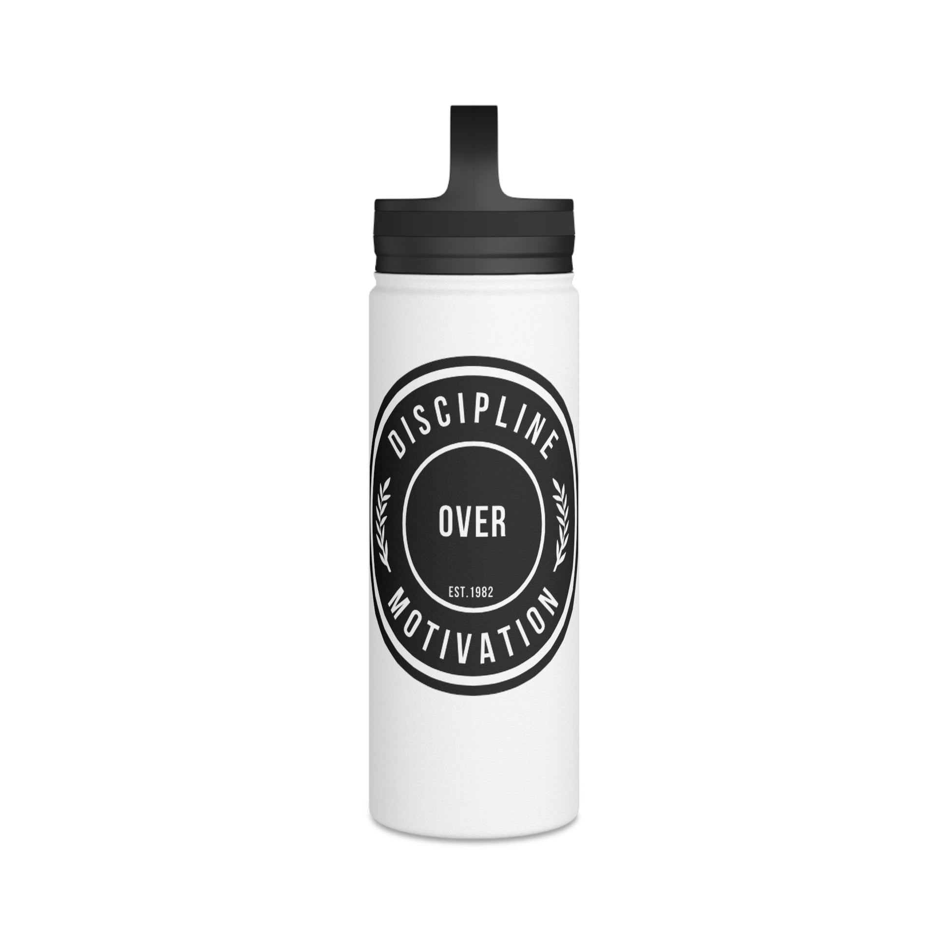 Discipline Over Motivation Stainless Steel Water Bottle Black and White, Handle Lid - Discipline Over Motivation 247