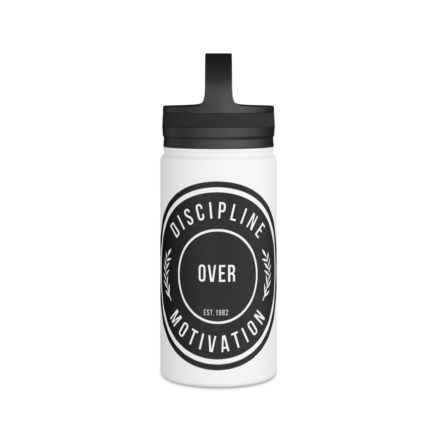 Discipline Over Motivation Stainless Steel Water Bottle Black and White, Handle Lid - Discipline Over Motivation 247