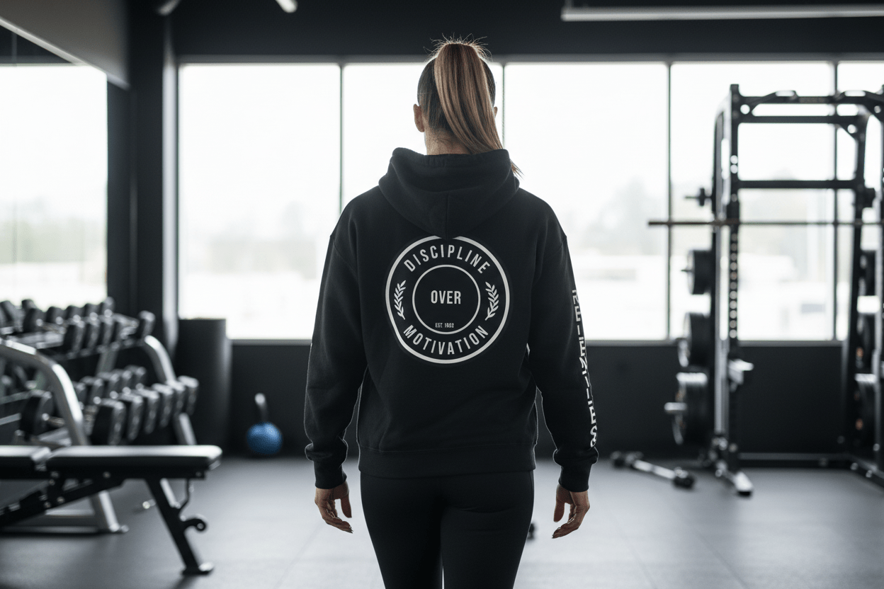 Discipline Over Motivation White logo Hoodie - Discipline Over Motivation 24/7