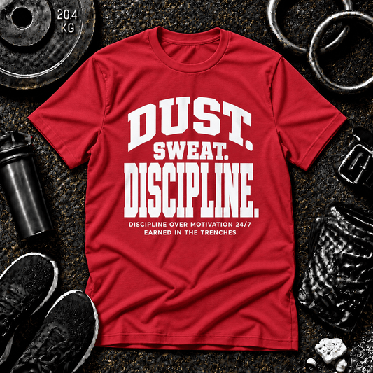 Dust. Sweat. Discipline.™ Tee - Discipline Over Motivation 24/7