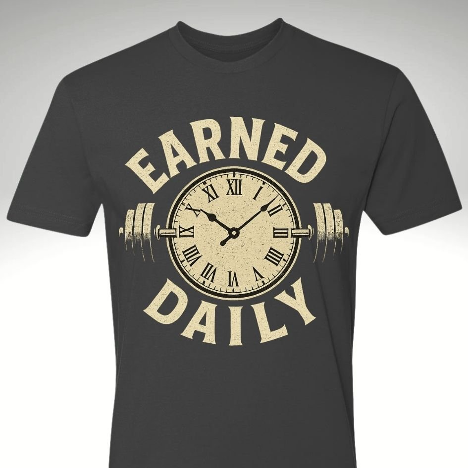 ⏱️💪 Earned Daily – Clock & Barbell Edition | Motivational Gym & Workout Apparel for Men & Women - Discipline Over Motivation 24/7