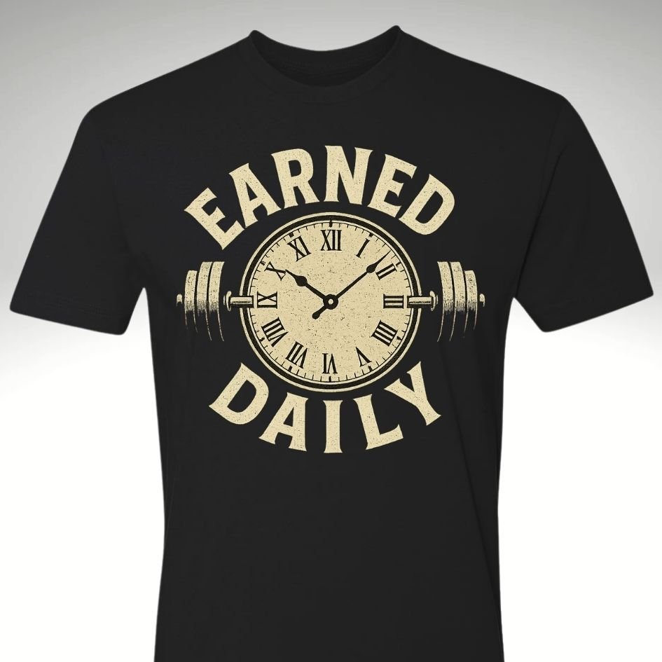 ⏱️💪 Earned Daily – Clock & Barbell Edition | Motivational Gym & Workout Apparel for Men & Women - Discipline Over Motivation 24/7