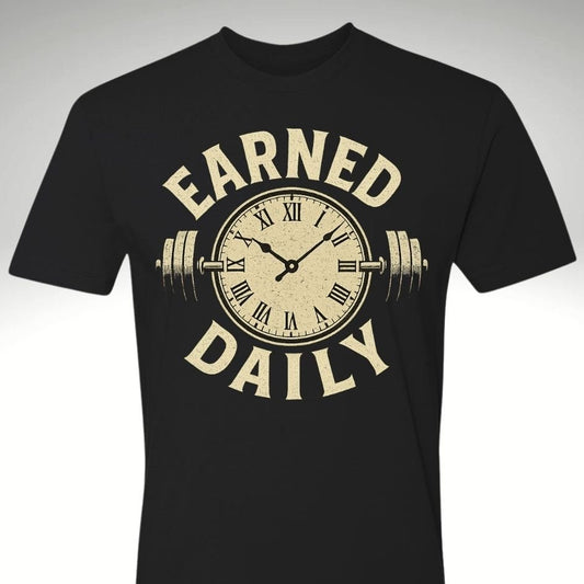 ⏱️💪 Earned Daily – Clock & Barbell Edition | Motivational Gym & Workout Apparel for Men & Women - Discipline Over Motivation 24/7