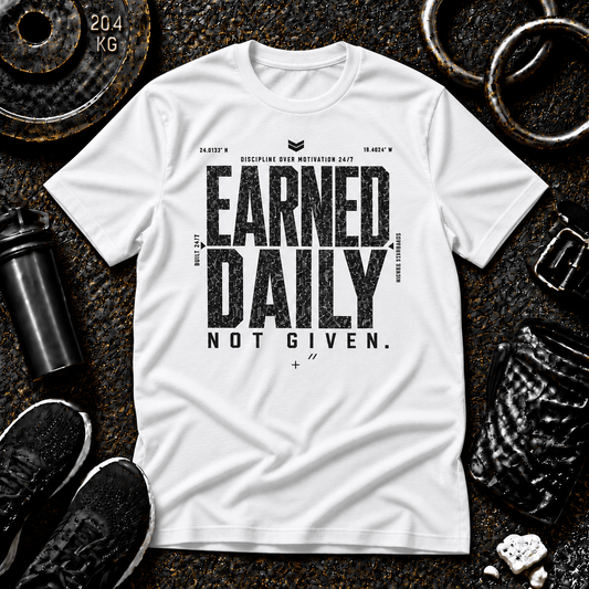 Earned Daily. Not Given.™ Tee - Discipline Over Motivation 24/7