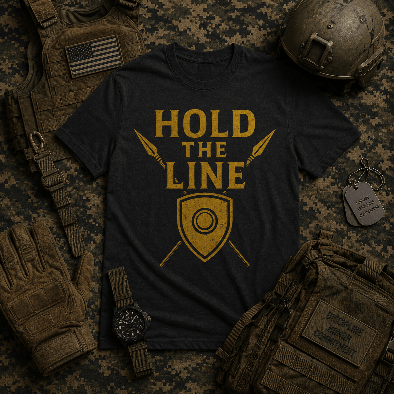 GOLD — HOLD THE LINE TEE - Discipline Over Motivation 24/7