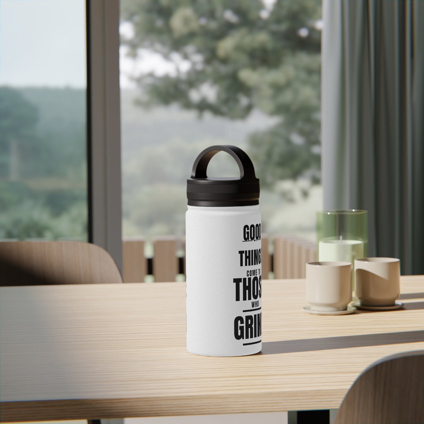 Good Things Stainless Steel Water Bottle Black and White, Handle Lid - Discipline Over Motivation 247