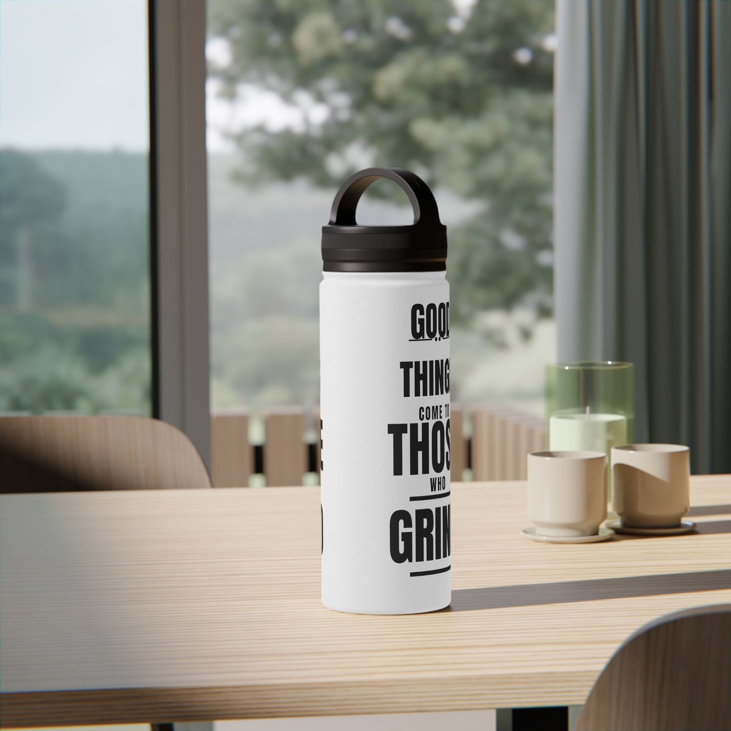 Good Things Stainless Steel Water Bottle Black and White, Handle Lid - Discipline Over Motivation 247