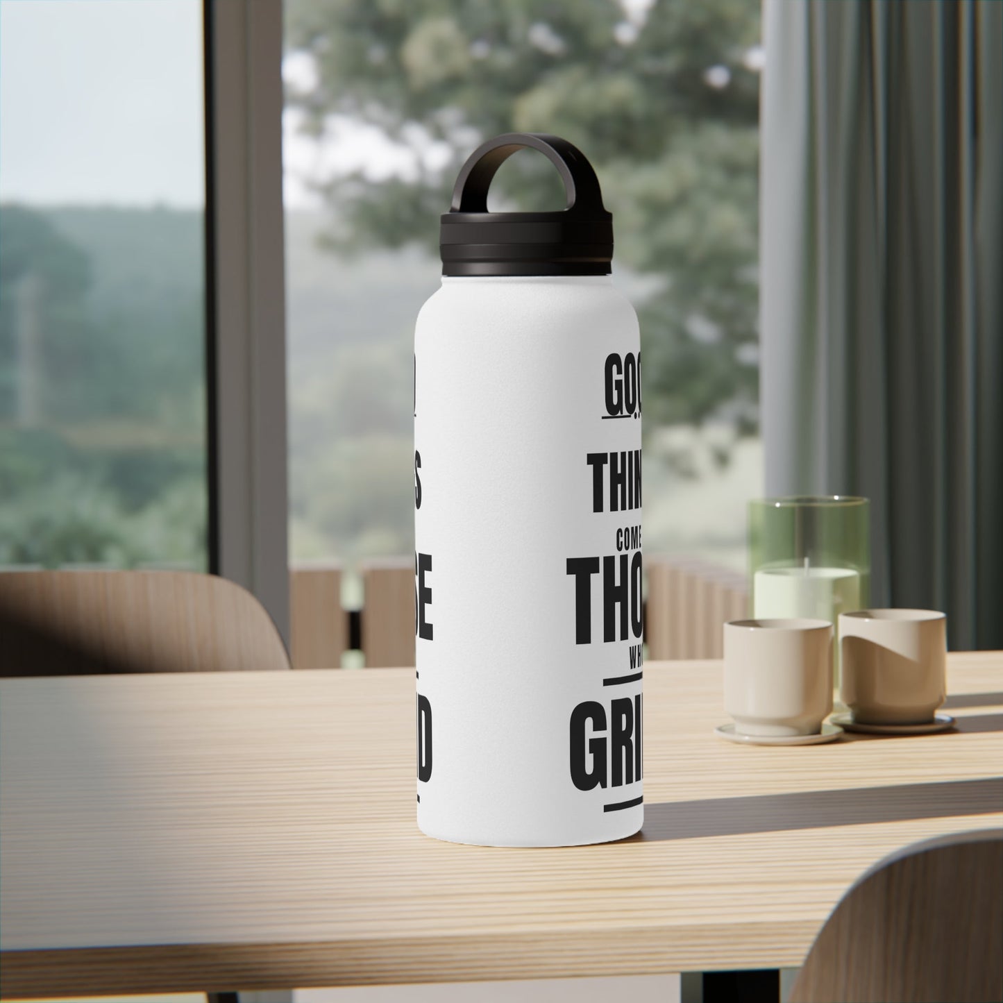 Good Things Stainless Steel Water Bottle Black and White, Handle Lid - Discipline Over Motivation 247