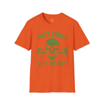 Halloween Green Skull Just Smile and Lift Heavy Pump Cover Up T-Shirt | Motivational Gym & Weightlifting Apparel - Discipline Over Motivation 24/7