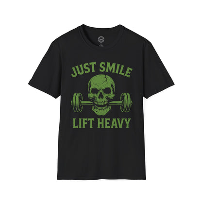 Halloween Green Skull Just Smile and Lift Heavy Pump Cover Up T-Shirt | Motivational Gym & Weightlifting Apparel - Discipline Over Motivation 24/7