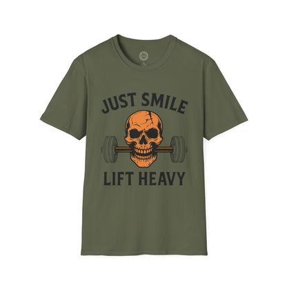 Halloween Green Skull Just Smile and Lift Heavy Pump Cover Up T-Shirt | Motivational Gym & Weightlifting Apparel - Discipline Over Motivation 24/7