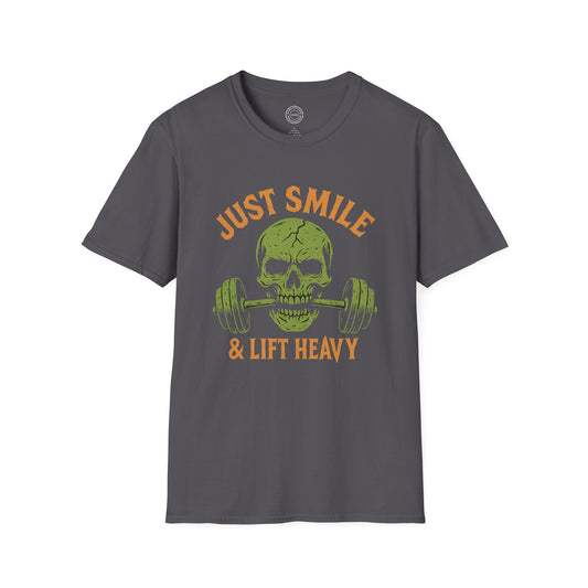 Halloween Orange and Green Skull Just Smile and Lift Heavy Pump Cover Up T-Shirt | Motivational Gym & Weightlifting Apparel - Discipline Over Motivation 24/7