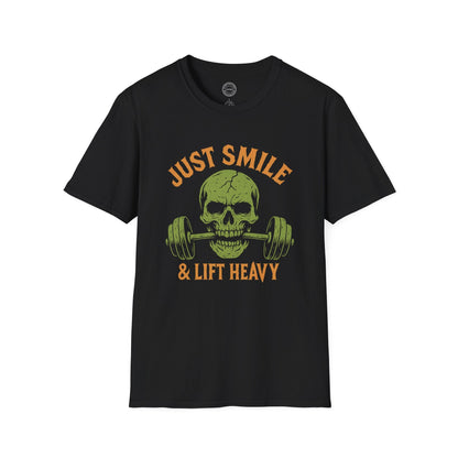 Halloween Orange and Green Skull Just Smile and Lift Heavy Pump Cover Up T-Shirt | Motivational Gym & Weightlifting Apparel - Discipline Over Motivation 24/7