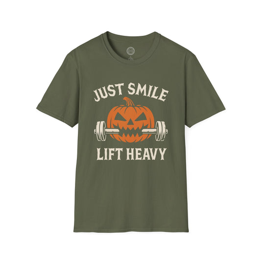 Halloween Orange and White Jack O Lantern Just Smile and Lift Heavy Pump Cover Up T-Shirt | Motivational Gym & Weightlifting Apparel - Discipline Over Motivation 24/7