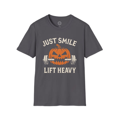 Halloween Orange and White Jack O Lantern Just Smile and Lift Heavy Pump Cover Up T-Shirt | Motivational Gym & Weightlifting Apparel - Discipline Over Motivation 24/7