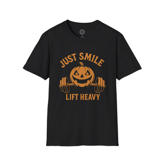 Halloween Orange Jack O Lantern 2 Just Smile and Lift Heavy Pump Cover Up T-Shirt | Motivational Gym & Weightlifting Apparel - Discipline Over Motivation 24/7