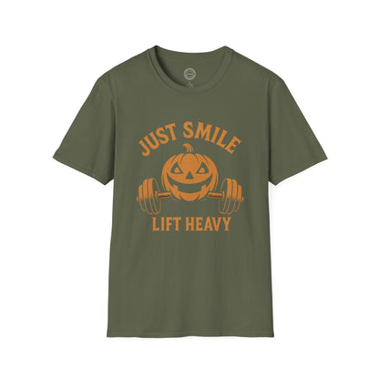 Halloween Orange Jack O Lantern 2 Just Smile and Lift Heavy Pump Cover Up T-Shirt | Motivational Gym & Weightlifting Apparel - Discipline Over Motivation 24/7