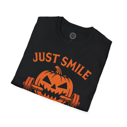 Halloween Orange Jack O Lantern Just Smile and Lift Heavy Pump Cover Up T-Shirt | Motivational Gym & Weightlifting Apparel - Discipline Over Motivation 24/7