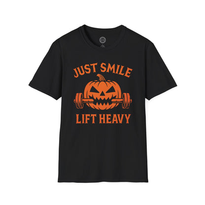 Halloween Orange Jack O Lantern Just Smile and Lift Heavy Pump Cover Up T-Shirt | Motivational Gym & Weightlifting Apparel - Discipline Over Motivation 24/7