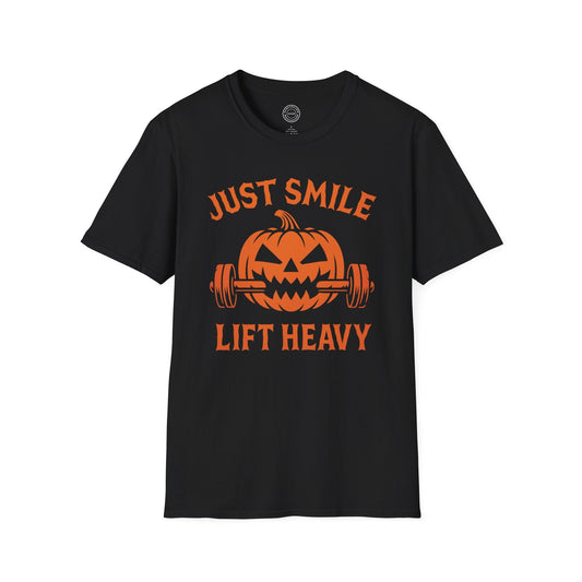 Halloween Orange Jack O Lantern Just Smile and Lift Heavy Pump Cover Up T-Shirt | Motivational Gym & Weightlifting Apparel - Discipline Over Motivation 24/7
