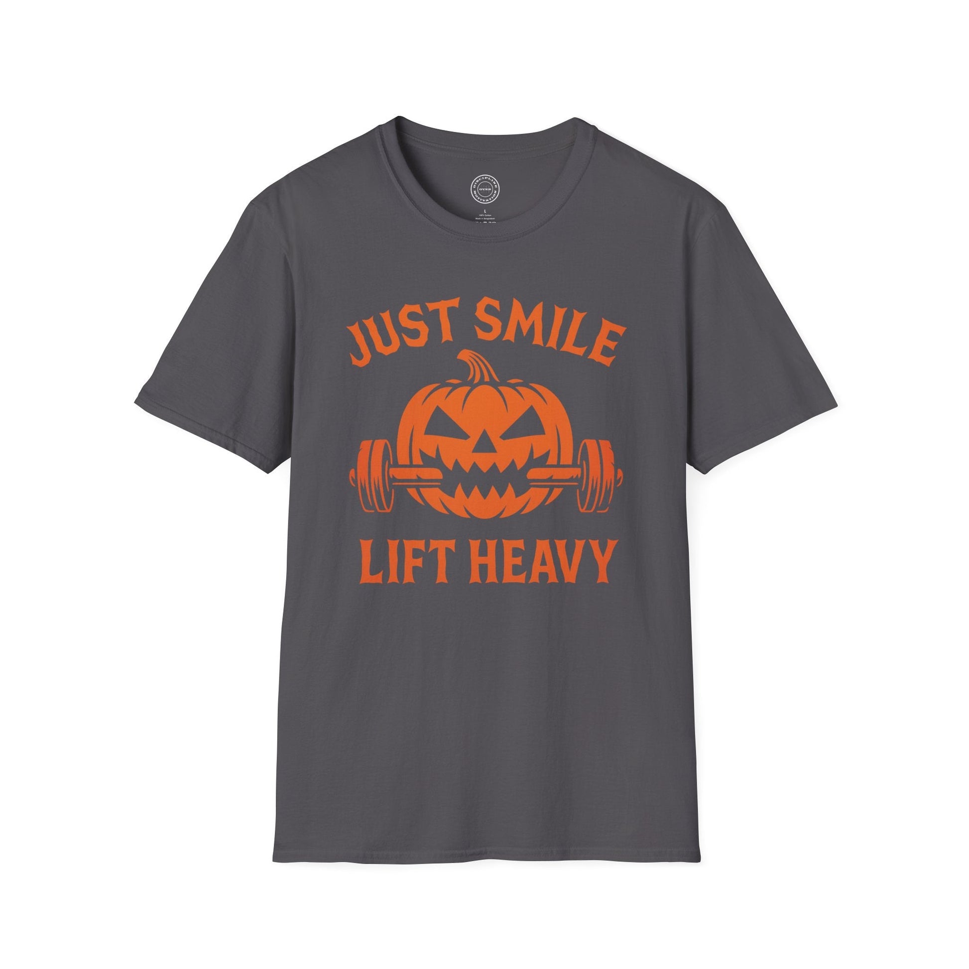 Halloween Orange Jack O Lantern Just Smile and Lift Heavy Pump Cover Up T-Shirt | Motivational Gym & Weightlifting Apparel - Discipline Over Motivation 24/7