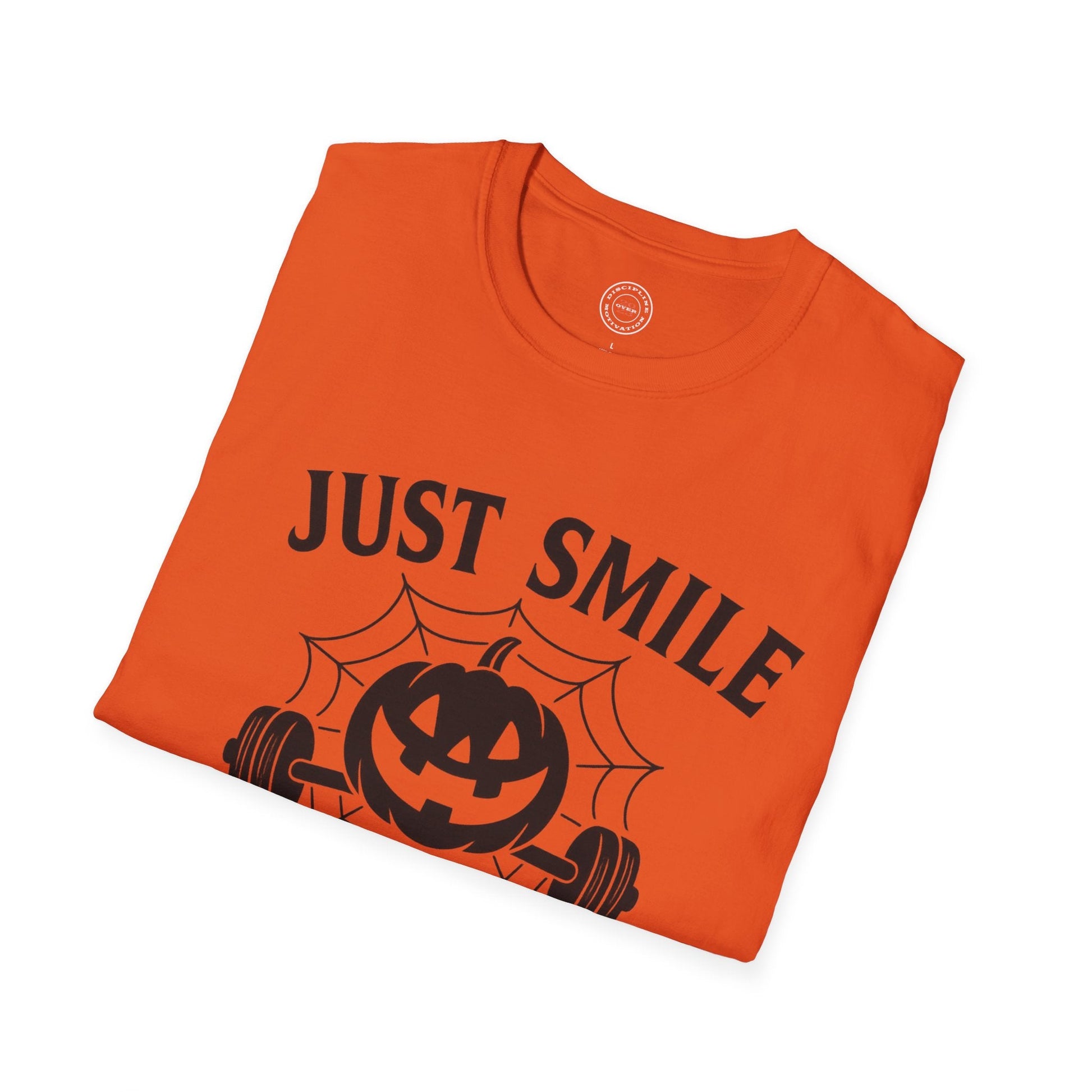 Halloween Spooky Spider Web Just Smile and Lift Heavy Pump Cover Up T-Shirt | Motivational Gym & Weightlifting Apparel - Discipline Over Motivation 24/7