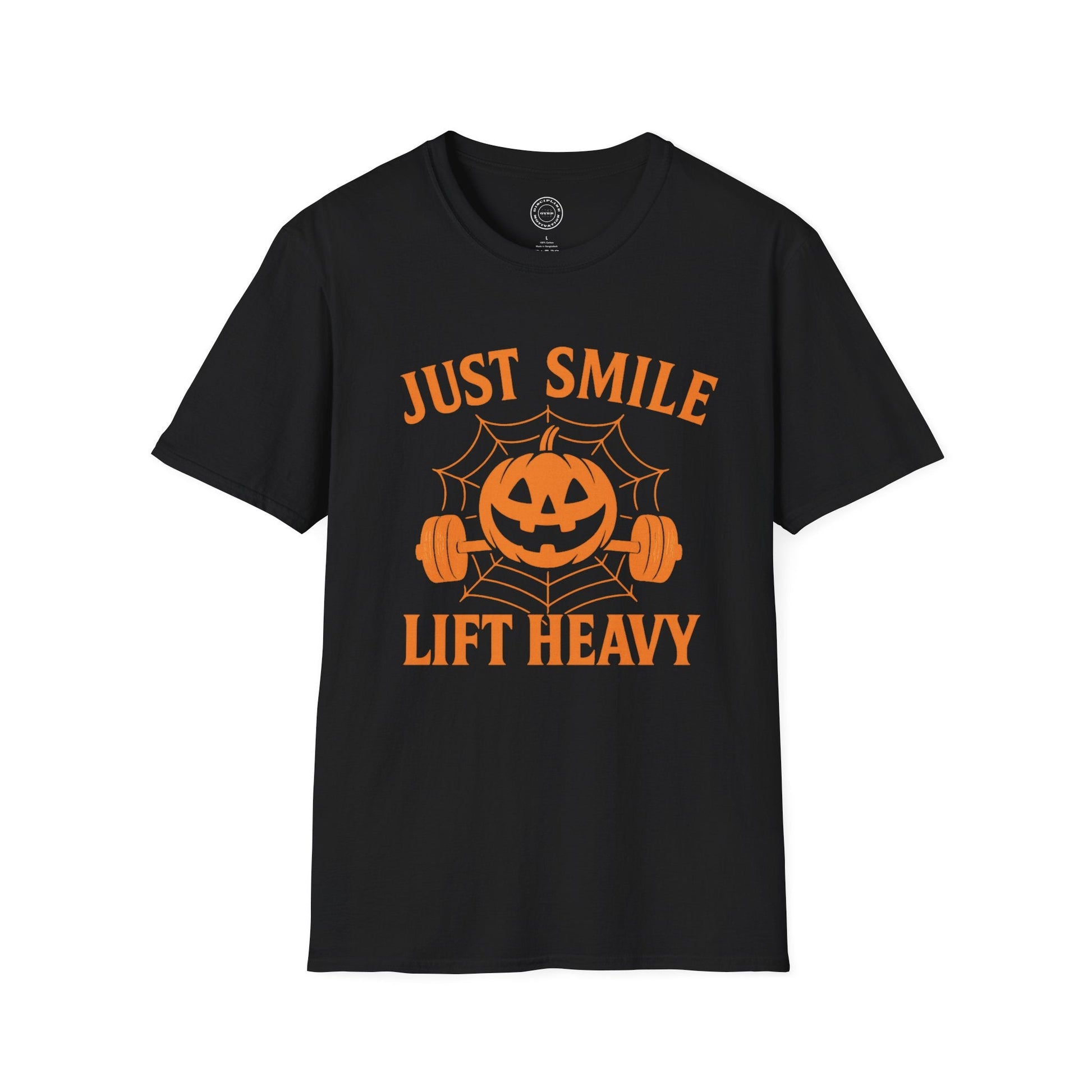 Halloween Spooky Spider Web Just Smile and Lift Heavy Pump Cover Up T-Shirt | Motivational Gym & Weightlifting Apparel - Discipline Over Motivation 24/7
