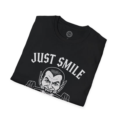 Halloween Spooky Vampire Just Smile and Lift Heavy Pump Cover Up T-Shirt | Motivational Gym & Weightlifting Apparel - Discipline Over Motivation 24/7