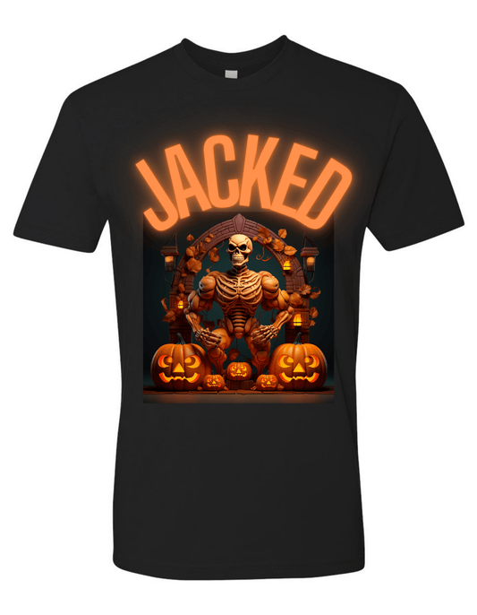 Jacked Men's Halloween Skeleton Muscle Flex T Shirt Jack O Lantern Glow - Discipline Over Motivation 24/7